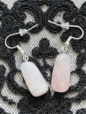 Rose Quartz Barrel Drop Earrings